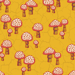 Mushrooms White Spotted Vector Seamless Pattern