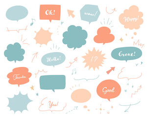 手書きの吹き出しのセット／おしゃれ／かわいい／シンプル／イラスト／ふきだし／矢印／装飾／飾り／ハート