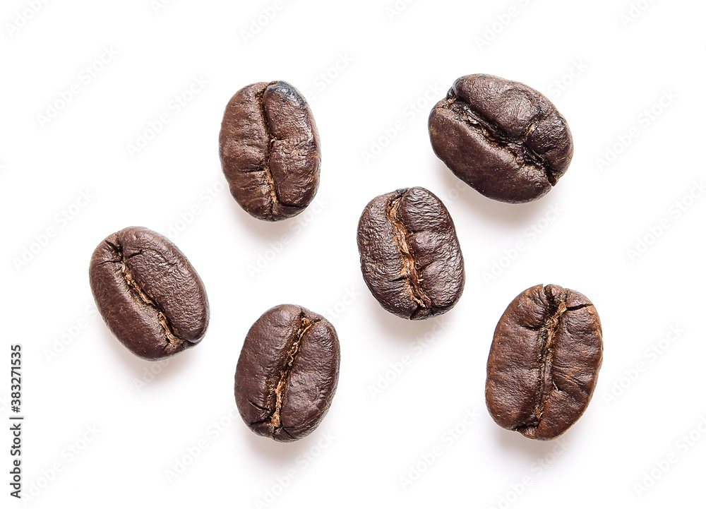 Wall mural Coffee beans isolated on white background