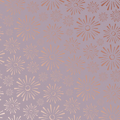 Seamless floral pattern with Rose gold flowers - chamomile on gray background
