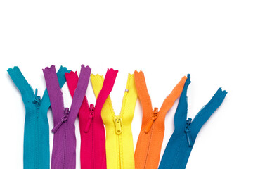 Bright zipper of different colors and variants in the textile industry