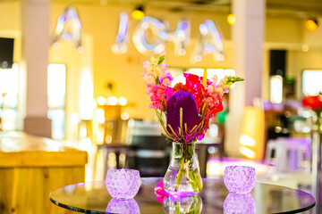 flower table arrangement at corporate party event