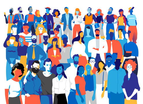 Folla di persone in diverse posizioni