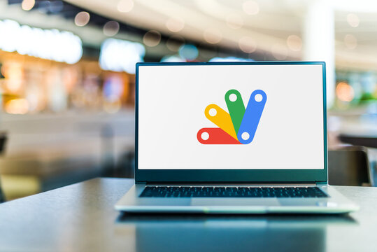 Laptop computer displaying logo of Apps Script