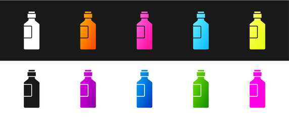 Set Bottle of water icon isolated on black and white background. Soda aqua drink sign. Vector Illustration.