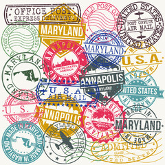 Annapolis Maryland Set of Stamps. Travel Stamp. Made In Product. Design Seals Old Style Insignia.