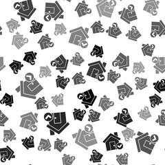 Fototapeta na wymiar Black House with check mark icon isolated seamless pattern on white background. Real estate agency or cottage town elite class. Vector Illustration.