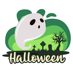 Halloween premade composition with cemetery and ghosts. Vector