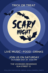 Happy Halloween promo flyers with Halloween elements, moon, bats and place for text. Halloween party poster. Vector