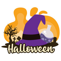 Halloween premade composition with witch hat. Vector