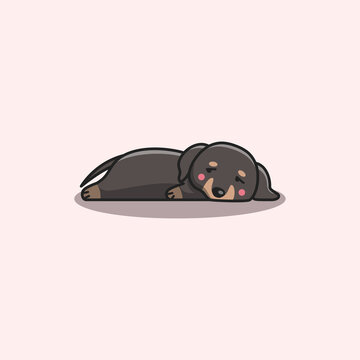 Cute Kawaii Hand Drawn Doodle Bored Lazy Dachshund dog