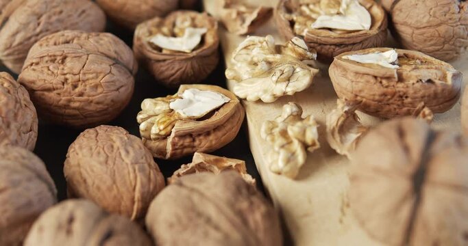 delicious and fresh walnuts on a wooden table