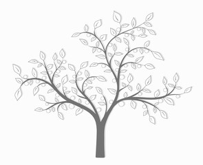 Tree with leaves and fruit in vintage style on a white background