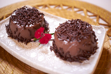 chocolate cake on a white plate