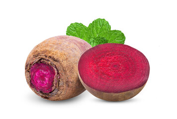  beetroot vegetables and  half   on white background