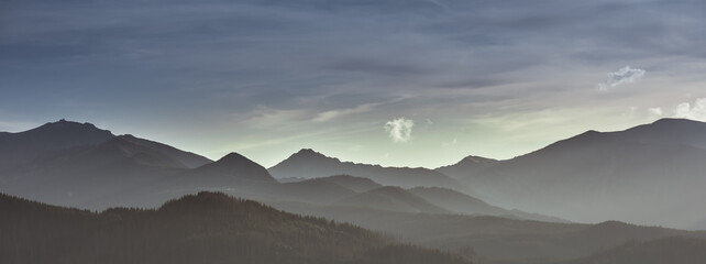 Tatra Mountains range at dusk