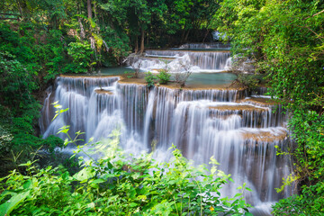Beauty in nature, Huay Mae Khamin waterfall in tropical forest of national park, Thailand	