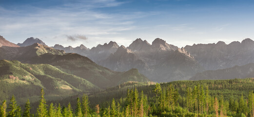 Tatra Mountains panorama in warm sunny summer day