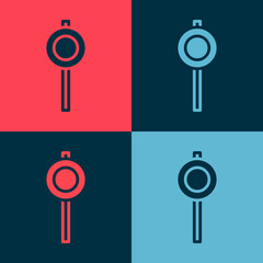 Pop art Road traffic sign. Signpost icon isolated on color background. Pointer symbol. Street information sign. Direction sign. Vector.