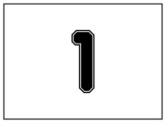 1 number classic american, college style font. Uniform letter in black with a black outside contour line. Vintage sport font.For jersey, t-shirt, basketball, baseball, football. Isolated vector