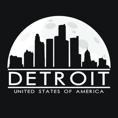 Fototapeta premium Detroit Michigan, Full Moon Night Skyline Silhouette Design City Vector Art.