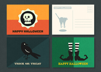 Happy halloween vector  postcard template collection.