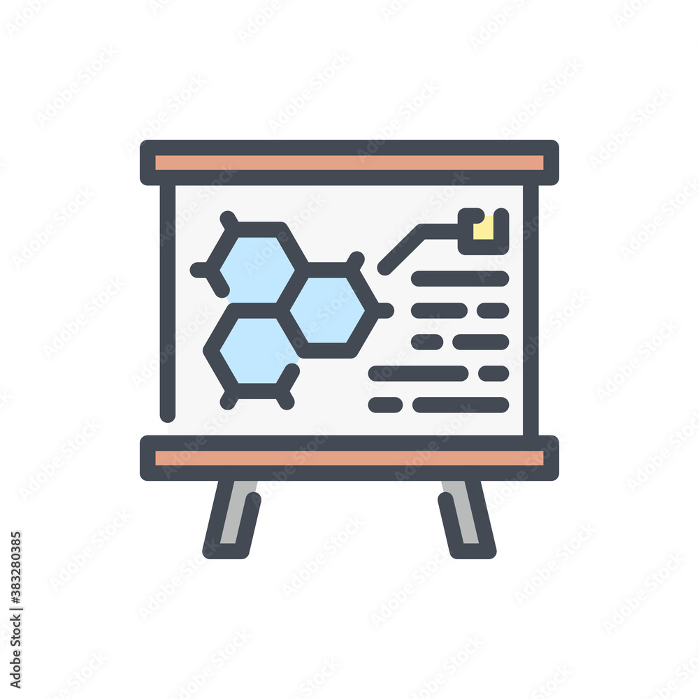 Poster blackboard with science formula color line icon. presentation with chemistry structure vector outlin