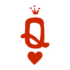 Queen of Hearts Vector Illustration. a red q with a crown at the top and a red heart at the bottom. for posters and t shirts