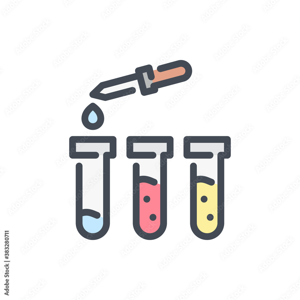 Poster lab pipette with test tubes color line icon. dropper with science glassware vector outline colorful 