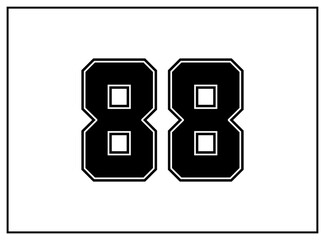 88 number classic american, college style font. Uniform letter in black with a black outside contour line. Vintage sport font.For jersey, t-shirt, basketball, baseball, football. Isolated vector