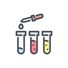 Lab pipette with test tubes color line icon. Dropper with science glassware vector outline colorful sign.