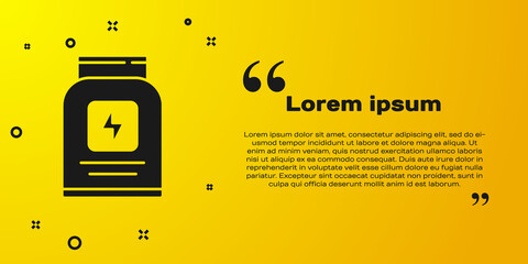 Black Sports nutrition bodybuilding proteine power drink and food icon isolated on yellow background. Vector.