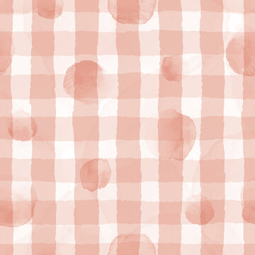 Vector dots stains pink checked seamless pattern