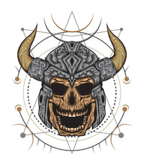 Fototapeta premium T-shirt print with viking head in celtic ornament.