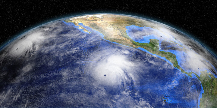 Hurricane Gamma Delta Marie and Norbert shown from Space. Elements of this image are furnished by NASA.