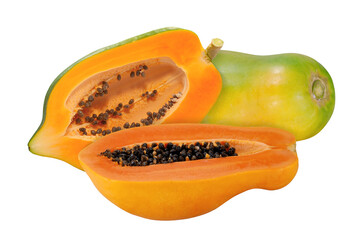 Papaya fruit cutting isolated on white background