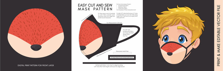 Face Mask Pattern and Template for children. Suitable for the Back to School Season Animal Print
