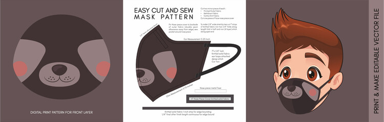 Face Mask Pattern and Template for children. Suitable for the Back to School Season Animal Print