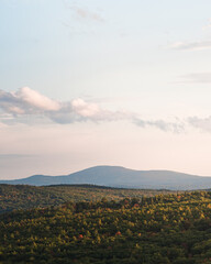 A view of Mount Wachusett from Mount Watatic in north central Massachusetts at sunset.