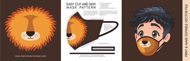 Face Mask Pattern and Template for children. Suitable for the Back to School Season Animal Print