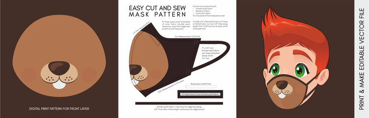 Face Mask Pattern and Template for children. Suitable for the Back to School Season Animal Print