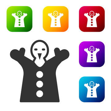 Black Toy Puppet Doll On Hand Icon Isolated On White Background. Set Icons In Color Square Buttons. Vector.