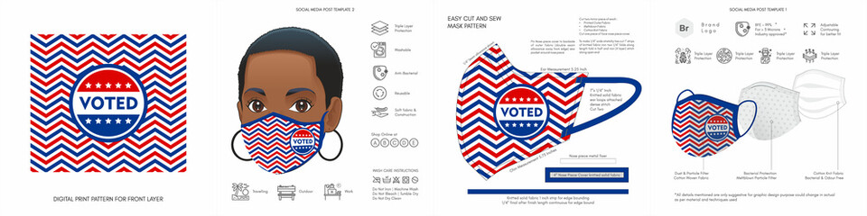 Vote face mask for 2020 election, background, pattern, print, mock-up, I voted