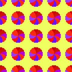 Red and purple color leaves flower heads seamless pattern isolated on the yellow background