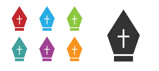 Black Pope hat icon isolated on white background. Christian hat sign. Set icons colorful. Vector.