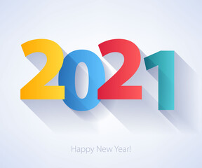 2021 Happy New Year colorful background. Seasonal greeting card template.