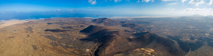 Vulcan Fuerteventura Calderon Hondo and volcanic mountain. Drone Shot Canary Island, Spain