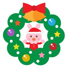 クリスマスリース　サンタ　うさぎ