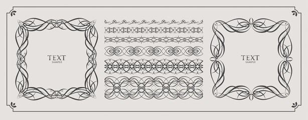 Calligraphic frames and collection of page decoration. Graphic elements for design.