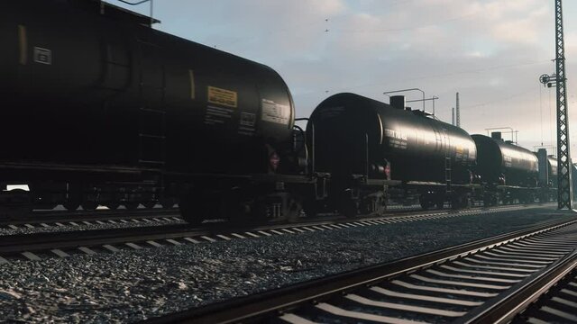 Train transportation tank with oil. Railway tank cars with oil. 3d visualisation